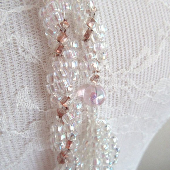 Iridescent white & copper bead lariat necklace & pierced dangling hoop earrings - Picture 12 of 16